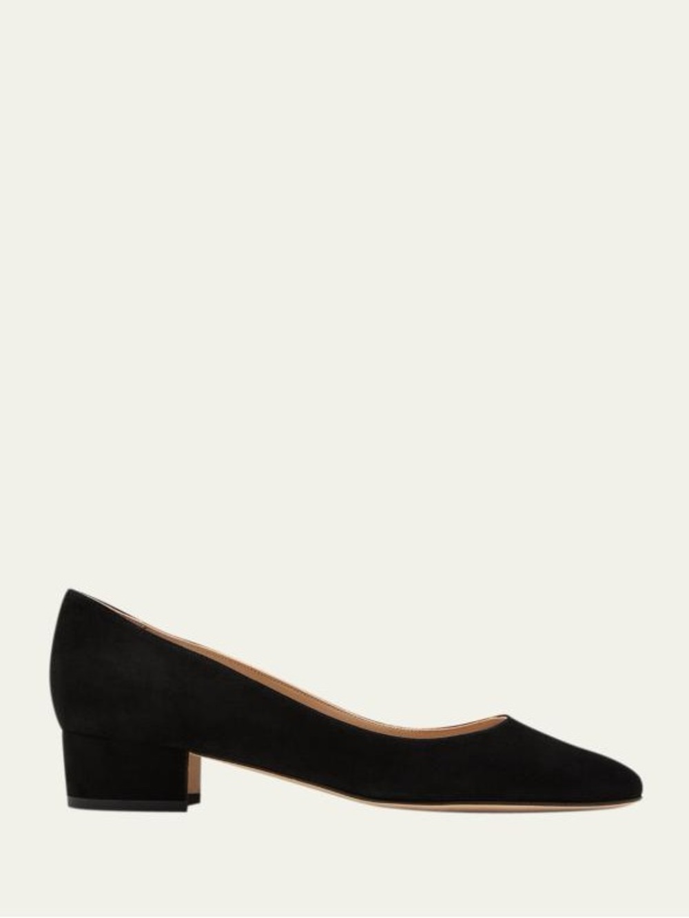 Manolo Blahnik Lista Suede 30mm Pumps Black 38 (US7) Block Heel Almond Toe Italy